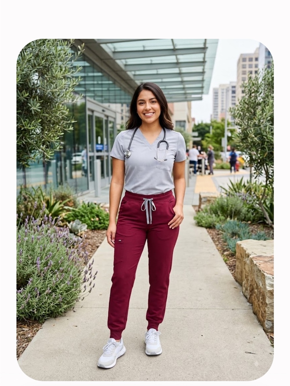 Figs Burgundy Drawstring Scrub Joggers